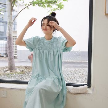 Weiyu large size women's clothing 2025 summer new French small fresh round neck commuter ear bud short-sleeved dress