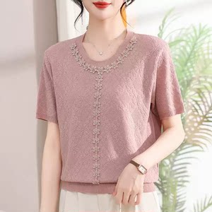 
[Corn Exclusive] Knitted Sweater Loose Thin Women’s Short Sleeve T-Shirt 2395