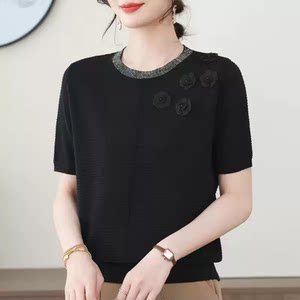 
[Corn Exclusive] Short-sleeved sweater, round neck t-shirt, loose and stylish shirt for women 2522