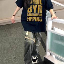 Pure Cotton American-Style National Trend Brand Letter Short-Sleeve T-Shirt for Women, Summer 2025 New Design, Niche Half-Sleeve Top