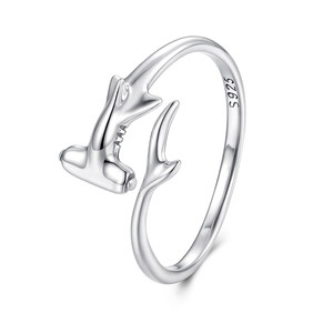 
s925 sterling silver personalized hammerhead shark opening ring fashion animal adjustable ring