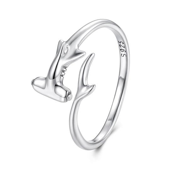 
s925 sterling silver personalized hammerhead shark opening ring fashion animal adjustable ring
