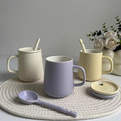 Jingdezhen Mug with Lid, Ceramic Simple Water Cup, ins Office Couple Milk Drinking Cup, Home Coffee Cup