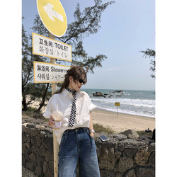 Chuanhe White Short-Sleeved Shirt, Spring and Summer Unisex Style, Bias-Cut Design, Neutral Style, Loose, Casual and Versatile Shirt