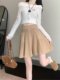 Fat MM pocket design high waist pleated knitted A-line skirt short skirt for women large size loose elastic waist versatile skirt