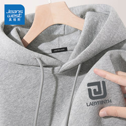 Jeanswest Men's Hooded Sweatshirt, Spring and Autumn Style, Heavyweight Loose Jacket, American Style, Trendy Large Size Gray Top F