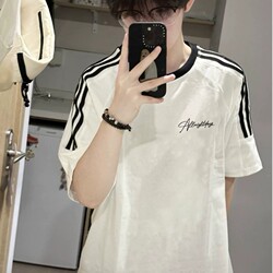 American High Street Style Striped Short-Sleeve Men's Summer New Heavyweight Pure Cotton T-Shirt Trendy Brand Loose Fit Youth Jersey