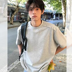 Light Gray American Retro Deconstructed Short-Sleeved T-Shirt for Men, Summer Loose Heavyweight Pure Cotton High-End Cool and Stylish Top