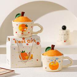 Brand Hot Selling Orange Water Cup Office Birthday Gift Ceramic Cup Mug with Lid Cute Souvenir