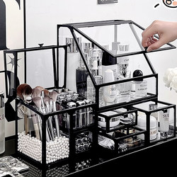 High-End Cosmetics Storage Box, Dressing Table, Skin Care Product Storage Rack, Lipstick, New Glass Desktop Dust-Proof Makeup Box