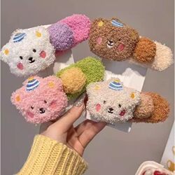 Cute Bear Cartoon Hair Clip for Women, New Autumn and Winter Plush Back-Of-The-Head Side Clip, Straight Claw Clip, Duckbill Clip Hair Accessory