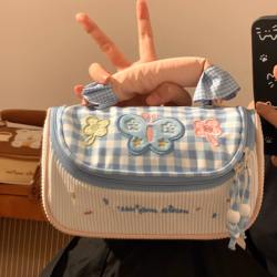 Cute Dopamine Portable Makeup Bag for Women, Large Capacity Partitioned Skincare Storage Bag, Travel Toiletry Bag