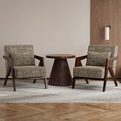 Balcony Tea Table and Chair Set Richard Solid Wood Single Sofa Chair Living Room Leisure Small Apartment Coffee Table Three-Piece Set