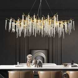 Light luxury restaurant chandeliers crystal lamp 2024 new long striped artistic creative branches living room American dining room lamp crystal