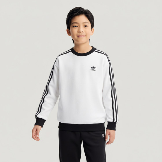 
adidas Adidas clover boys black and white three stripes sports casual versatile long-sleeved T-shirt KW1186