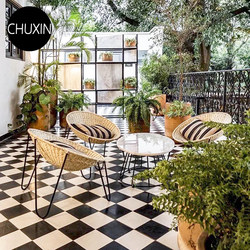 Minimalist Black and White Checkerboard Balcony Tiles All-Ceramic Bathroom Wall Tiles Terrace Courtyard Non-Slip Floor Tiles Kitchen Tiles