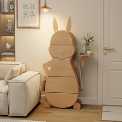Xiyin Rabbit Five-Drawer Cabinet Solid Wood Storage Cabinet for Living Room and Bedroom, Cute Children's Creative Cabinet Storage Cabinet