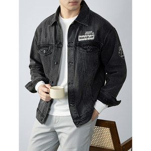 Embroidered cotton denim jacket men's spring and autumn 2025 new fashion brand American retro black jacket casual outerwear