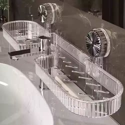 Light Luxury Bathroom Suction Cup Storage Rack, No-Drill Wall-Mounted Washbasin Toothbrush and Toothpaste Storage Basket Box