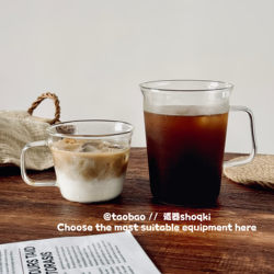 Japanese-Style Simple Glass Cup with Handle, Commercial Heat-Resistant Transparent Water Cup, Coffee Cup, Mug, Milk Tea Cup, Photo Cup