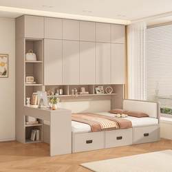 【Hong Kong 】Cream-Colored Tatami Wardrobe Bed, All-In-One Multifunctional Storage Bed with Desk Combination for Small Apartments