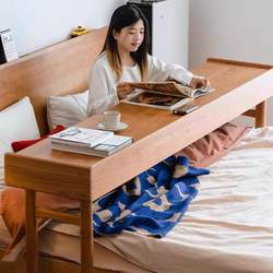 Bedroom movable bedside table solid wood bed desk bedside bed end long table home cross bed lazy computer desk