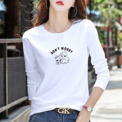 Women's Pure Cotton Long-Sleeve T-Shirt, New Spring and Autumn Versatile Fashion Top, Loose Plus-Size Trendy Shirt