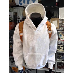 American High Street Style Brand Cordless Hoodie, Autumn and Winter Hooded Style, Versatile, Fleece-Lined, Thickened, Heavyweight Jacket for Teenagers