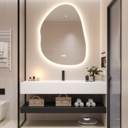 Modern Minimalist Bathroom Cabinet Set with Integrated Rock Slab Hot-Bent Basin, Hotel-Style Double-Layer Washbasin