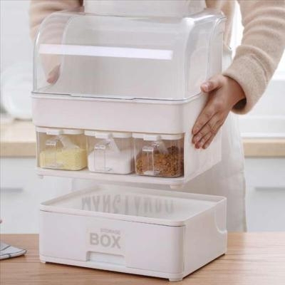 Flat oil-proof seasoning box storage rack with lid kitchen multifunctional storage box seasoning box oil vinegar bottle salt shaker storage
