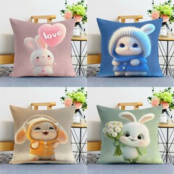 Cute Rabbit Pillow Cartoon Adorable Pet Sofa Cushion Girls Dormitory Pillow Living Room Sofa Decorative Back Cushion Cover