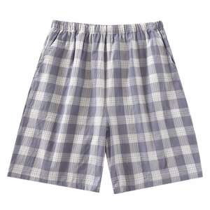 Water washed cotton pajama pants for men's summer pure cotton quarter shorts, Japanese plaid large shorts, medium pants, home shorts, beach pants