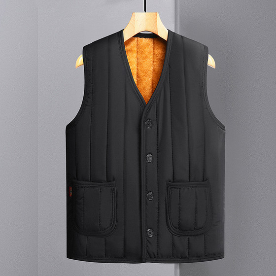 Middle -aged dad autumn and winter vest with velvet thickened warm cotton folder middle elderly men's men's grandfather vest