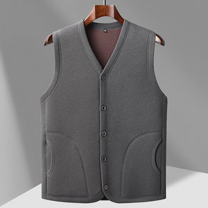 Fall and winter middle-aged and elderly men with velvet thickened warm vest jacket for elderly people with vests, dad wears warm grandfather vest
