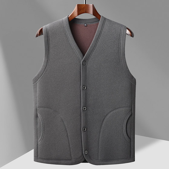 Fall and winter middle-aged and elderly men with velvet thickened warm vest jacket for elderly people with vests, dad wears warm grandfather vest
