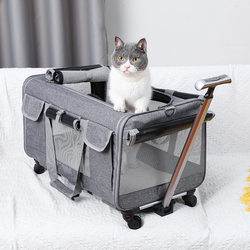 Germany's New Cat Carrier Pet Trolley Box, Foldable for Outdoor Use, Breathable Cat and Dog Carrier, Large Size