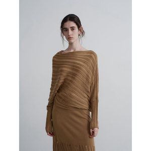 
Textile Song Maillard Irregular Hollow Sweater Women's Autumn Relaxed One-Neck Sweater Top