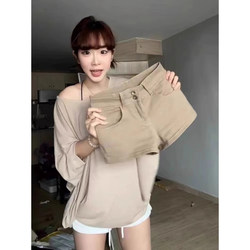 American Retro Khaki Denim Shorts for Women, Summer Hot Girl Style, Hip-Enhancing Ultra-Short Pants, Slim Fit, Tight-Fitting, Slimming Hot Pants