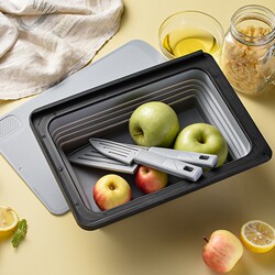 Japanese Folding Draining Basket, Cutting Board, Knife Set, 2-Piece Kitchen Household Fruit and Vegetable Knife Two-In-One Multifunctional Set
