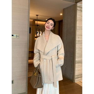 
Maven Lin Gold Camel High-end Wool Double-sided Wool Coat Women's Mid-Length Waist Wool Coat