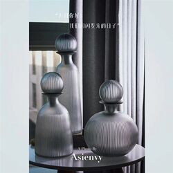 Extremely simple modern geometric creative glass vase z vertical striped ball storage jar with lid small mouth soft decoration