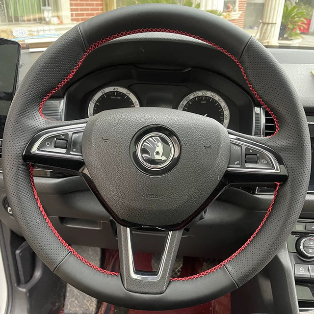 Skoda Superb Octavia steering wheel cover, genuine leather, Korok, Komik, Kodiak handlebar cover, hand-sewn special model