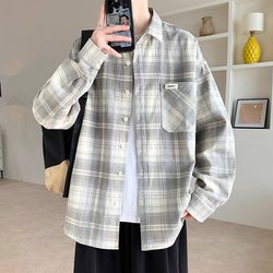 Gzaf High-End Autumn and Winter Plaid Jacket for Men, Teenagers, and Students, Casual Long-Sleeved Shirt