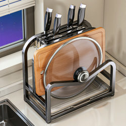 Cutting Board and Knife Two-In-One Storage Rack Kitchen Knife Holder Cutting Board Pot Lid Integrated Storage Countertop Knife Placement