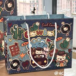 Original Denim Kitten Gift Bag Storage Bag Hard Cardboard High-Value Tote Bag Large Gift Handbag Thickened