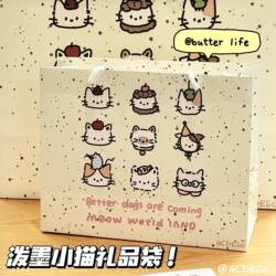 Original Splash-Ink Kitten Gift Bag ins Birthday Gift Tote Bag Large Thickeneded Paper Bag Exquisite Tote