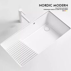 Balcony with Washboard, Under-Counter Basin, Deepened Laundry Basin with Left and Right Side Drainage, Face Washing and Hand Washing, Built-In Ceramic Single Basin