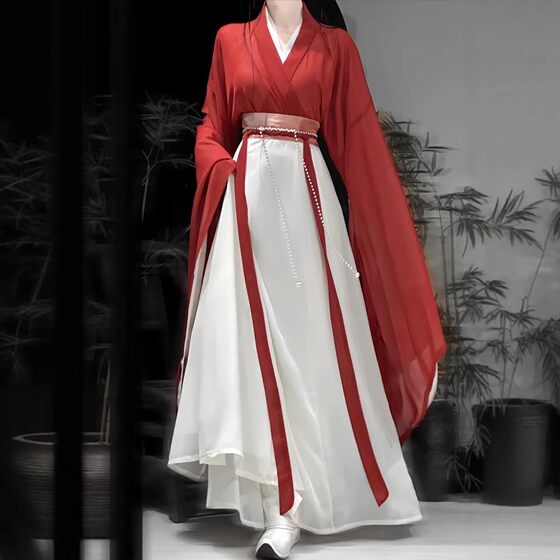 
Original Hanfu women [Red Dust] Wei and Jin style cross-neck, big sleeves, waist-length, eight-thick skirt, ancient style, ancient costume adult suit