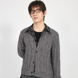 Stay the Night Wool Blend Cable Knit Patchwork Plaid Faux Two-Piece Mid-Layer Sweater Intellectual