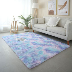 New Nordic Tie-Dye Gradient Silk Wool Carpet for Living Room, Long-Haired Coffee Table Mat, Bedroom Full-Cover Plush Bedside Rug for Home